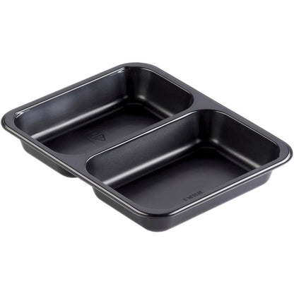 The PP bowl Caterline 2 Black PP 227x178 from Duni GmbH is a rectangular bowl with two rounded compartments, ideal for catering events and is presented on a white background.