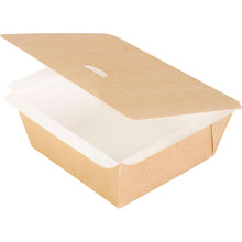 Eine braune, quadratische Pappbox (115x115x50 mm) der Duni GmbH mit teilweise geöffnetem Deckel zeigt ihr weißes PE-Innenleben. Dieser Braun Karton (Packung 250 Stück) ist leer auf weißem Hintergrund fotografiert.