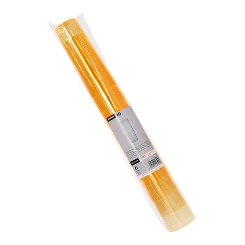 A roll of clear plastic wraps around ten Starpak long drink glasses (PS 0.3 l, Ø5.85 cm × 15.2 cm) with a white-gray label featuring the Starpak brand name, product information, and barcode in the middle.