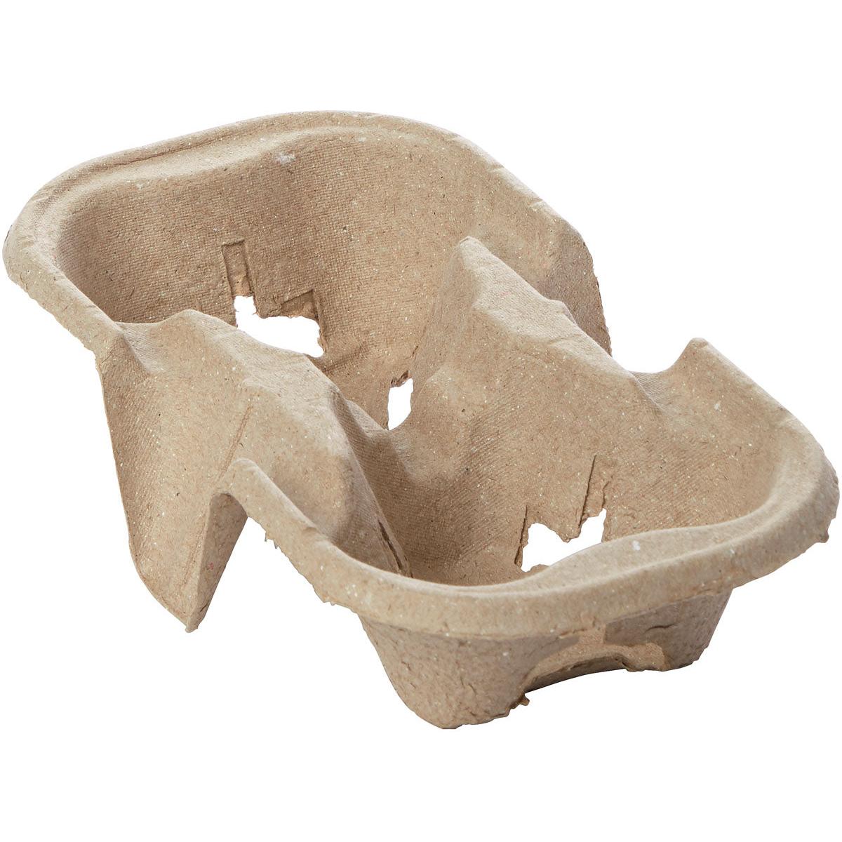 The cup holder Fibre 2er PAP by Duni GmbH, with two cup compartments and several perforations for secure beverage transport, lies on a white background. The package contains 200 pieces.