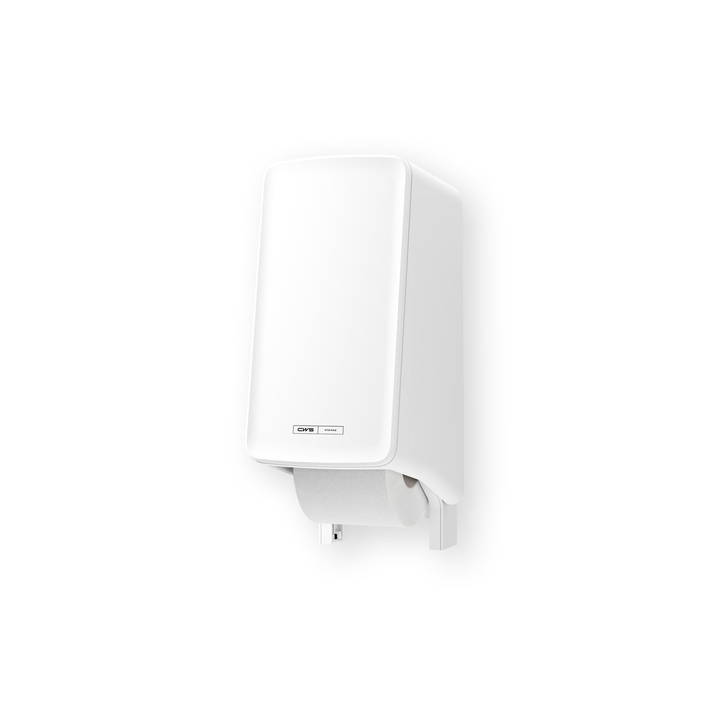 A CWS PureLine toilet paper dispenser (1 piece) from CWS, wall-mounted with a visible roll, depicted against a plain white background.