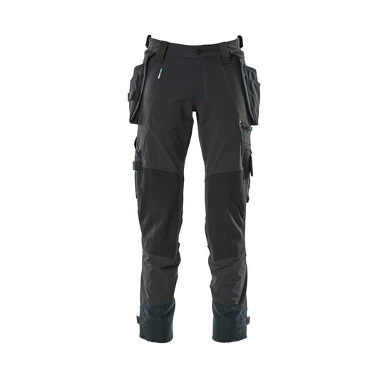 Trousers with hanging pockets, stretch trousers, black-blue