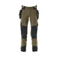 Pants with hanging pockets, stretch pants, moss green