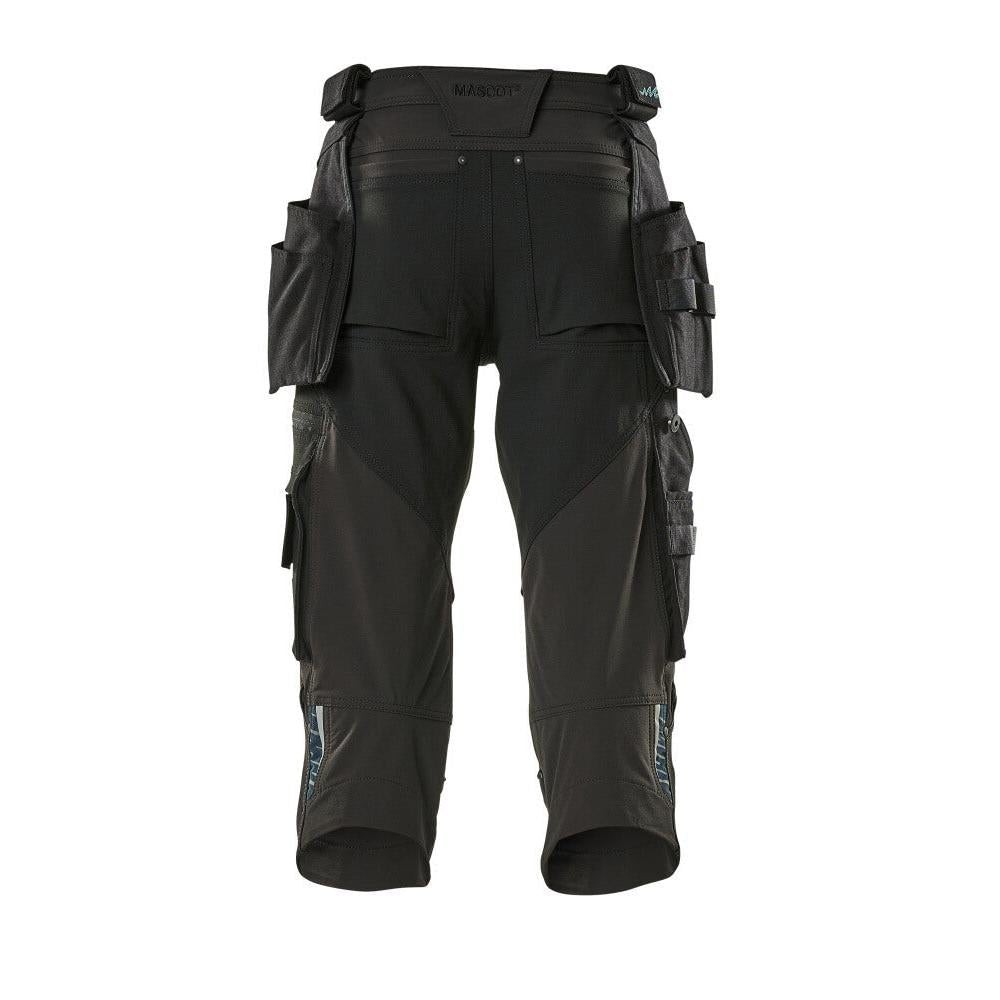 Three-quarter length trousers, hanging pockets, stretch three-quarter trousers, black