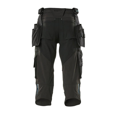 Three-quarter length trousers, hanging pockets, stretch three-quarter trousers, black