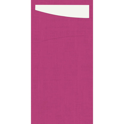 A textured pink background with a white rectangular shape, partially visible at the top, resembling a Sacchetto Dunisoft 230 x 115 mm from Duni GmbH, peeking out of a bag.
