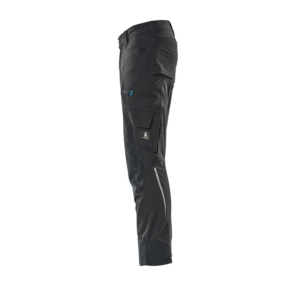 Trousers with knee pockets, stretch, light trousers, black-blue