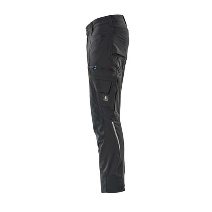 Trousers with knee pockets, stretch, light trousers, black-blue