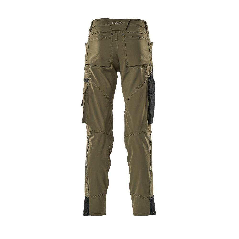 Trousers with knee pockets, stretch, light trousers, moss green