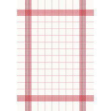 Die Duni GmbH Tischserviette 38x54 cm, rot, hat einen weißen Hintergrund mit einem rot karierten Gitter und doppelten Rändern - ideal für festliche Anlässe. Hergestellt aus hochwertiger Baumwolle, erhältlich in Packungen zu 250 Stück.