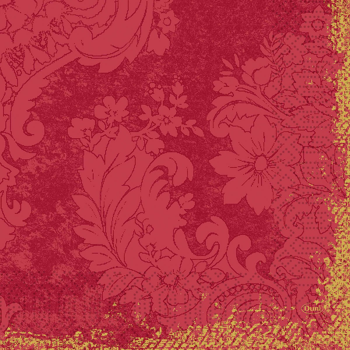 A structured background in Royal Bordeaux with intricate floral and leaf patterns, finished with a yellow-golden border - ideal for Duni GmbH cell. napkins 33x33 cm, 3-ply (pack of 250 napkins).
