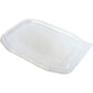 A transparent APET lid for PP menu tray HMR (221x154x14 mm) by the brand Duni GmbH with rounded corners and raised edge is visible on a white background. The package contains 312 pieces.