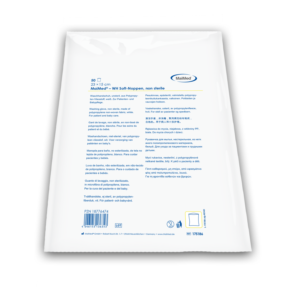 MaiMed wash glove soft nubs, non-sterile white, made of fleece, 50 pieces/polybag | Pack (50 pieces)