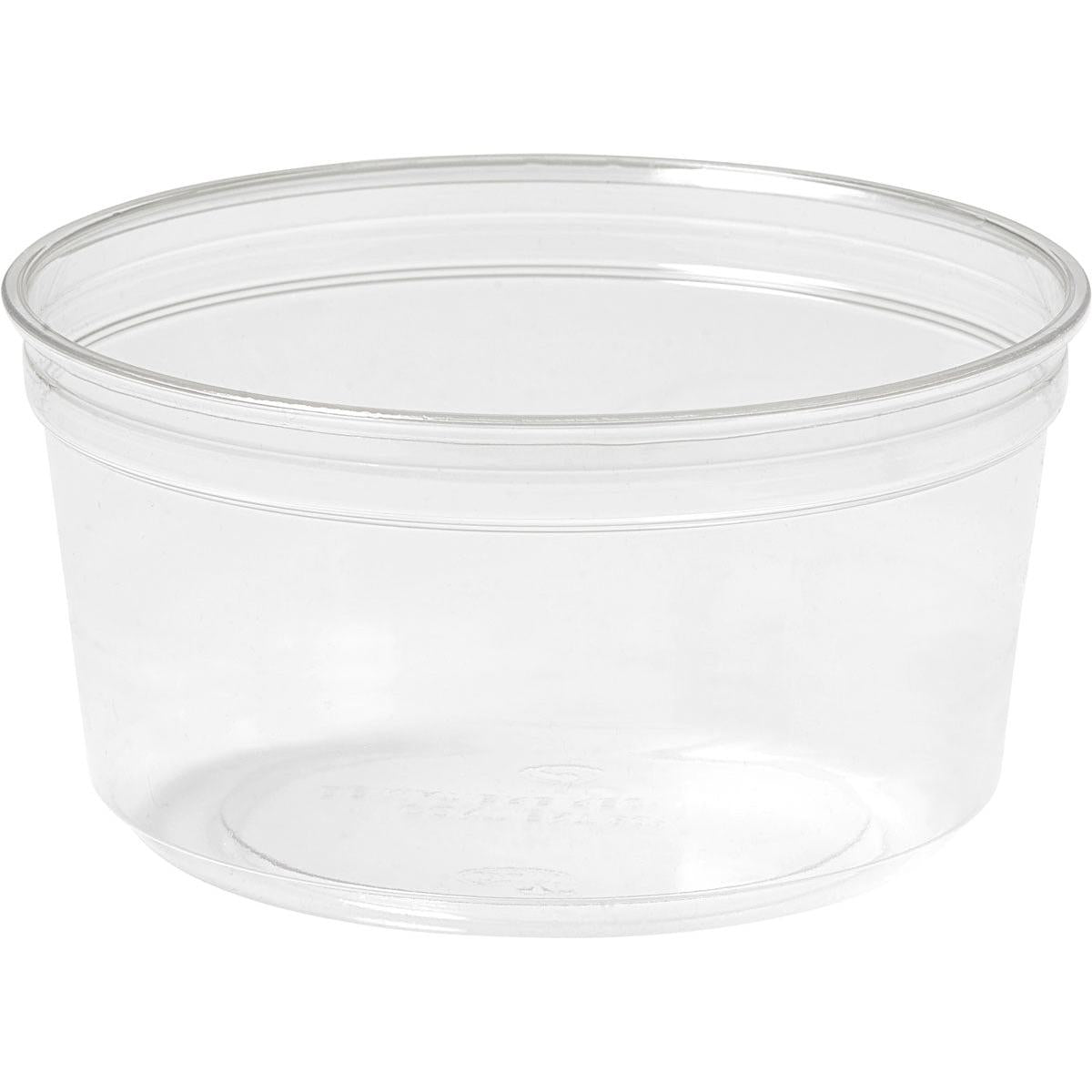 The Duni GmbH Deli Bowl Crystal, transparent, is a clear round container with a wide rim, ideal as a serving bowl for displaying and serving food against a white background.
