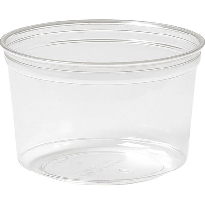 The Duni GmbH Deli Bowl Crystal is a transparent, round plastic food container without a lid, depicted empty against a white background.
