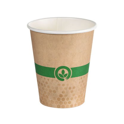 The Duni Melli cup 240 ml from Duni GmbH (40 pieces, multicolored) made of FSC-certified paper with a green band and subtle honeycomb pattern - environmentally friendly disposable cup on a white background.