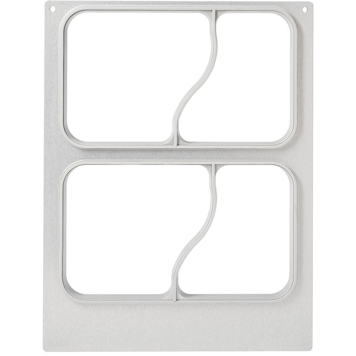 The cassette DF15/25 2-comp. for PP/M BK menu tray 1146 ml from Duni GmbH features two large rectangular compartments with curved partition walls, rounded corners, brushed structure, and two screw holes in the upper corners - perfect for gastronomy or catering.