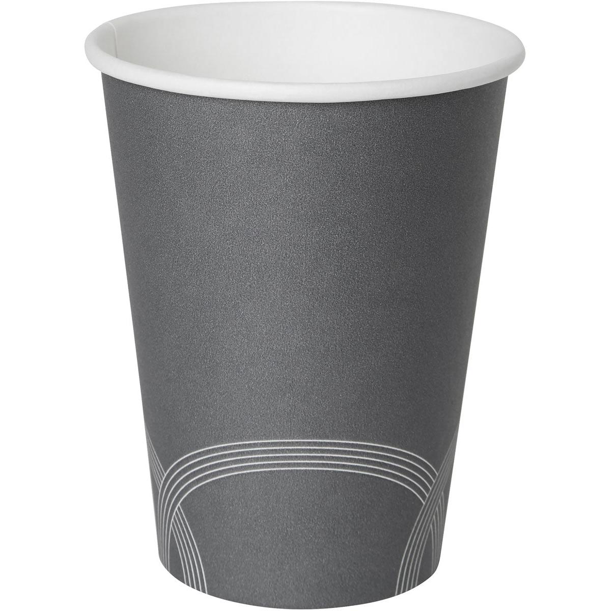 The gray Circuit Printed Paper Cup PAP/PE by Duni GmbH has a white interior and a simple white, curved line at the bottom, set against a plain white background.