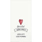A red textured heart tops "heartfelt welcome", "GREETINGS GOD" and "GOOD MORNING" on a white Duni GmbH tissue 33x33 cm, 2-ply, Heartfelt Welcome (300 napkins), ideal as welcome napkins for special occasions.