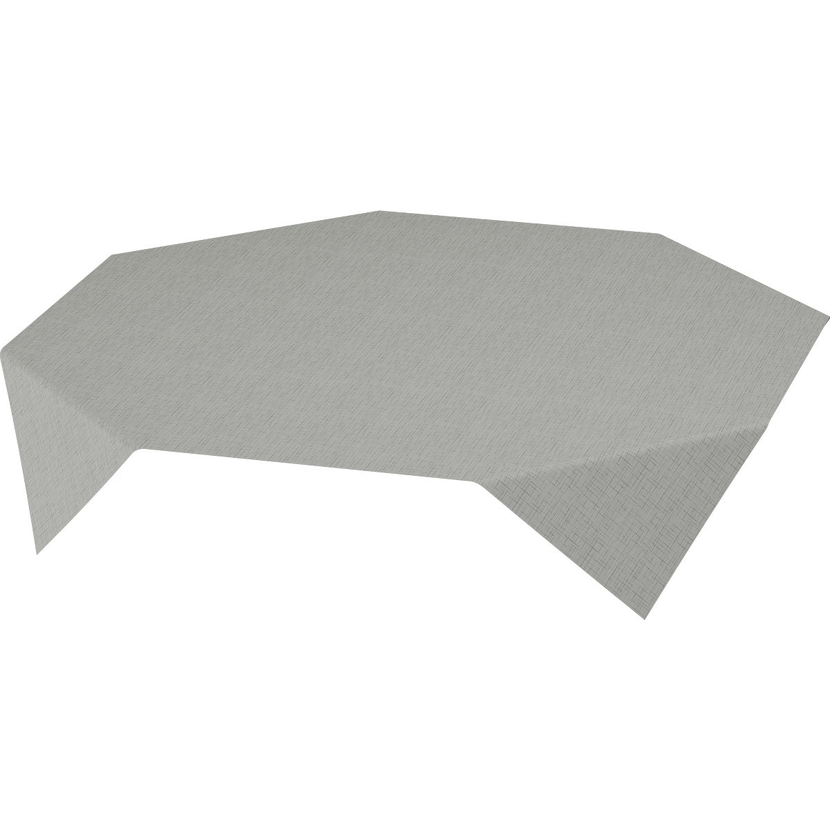 The light gray Dunisilk MD tablecloth 84x84 cm in Linnea gray from Duni GmbH made of high-quality fabric covers an octagonal table with a smooth, finely textured surface; available in a pack of 20.