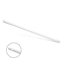 Der Nölle Profi Brush HACCP Ergo-Stiel Kunststoff 145 cm von Nölle Profi Brush Bürsten- & Pinseltechnik e.K. ist ein weißer Kunststoffstiel mit ergonomischem Design und abgeschrägter Spitze. Die Nahaufnahme zeigt das ovale Loch am Ende des Stiels vor einem schlichten weißen Hintergrund.