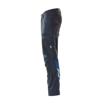 Trousers with knee pockets, stretch inserts trousers, black-blue