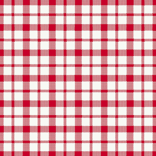 Ein rot-weißes Karo mit gleichmäßig verlaufenden Linien bildet Quadrate und Rechtecke auf diesen hochwertigen Dunisoft-Servietten 40 x 40 cm 1/4 Falz der Duni GmbH.