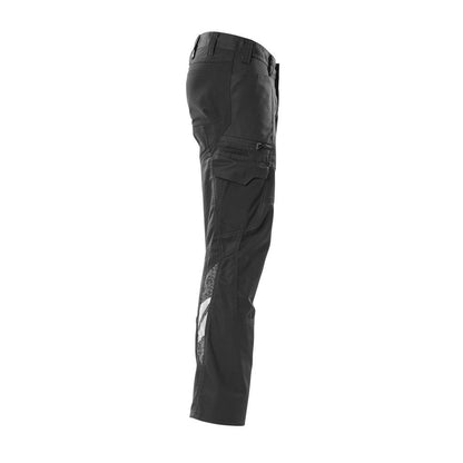 Trousers, thigh pockets, stretch inserts trousers, black