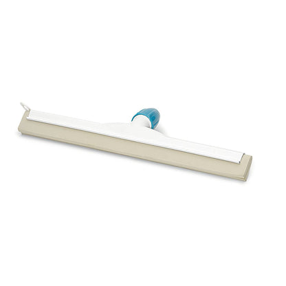 The Nölle Profi Brush water squeegee plastic with union nut from Nölle Profi Brush brush & paintbrush technology e.K. has a flat, rectangular rubber blade and a blue handle attachment, depicted on a plain white background.