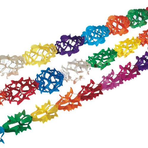 The four colorful PAPSTAR paper garlands (4 m, 3 pieces) from PAPSTAR GmbH are available in the colors red, yellow, green, blue, purple, and white - the ideal festive decoration for any celebration.