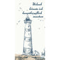 Featuring a hand-drawn lighthouse with birds and a coastal building, these tissue napkins (33 x 33 cm, 2-ply, Coast & Sea) by Duni GmbH are perfect for coastal fans. German text: "I could do vacations as a full-time job." Pack of 300 pieces.