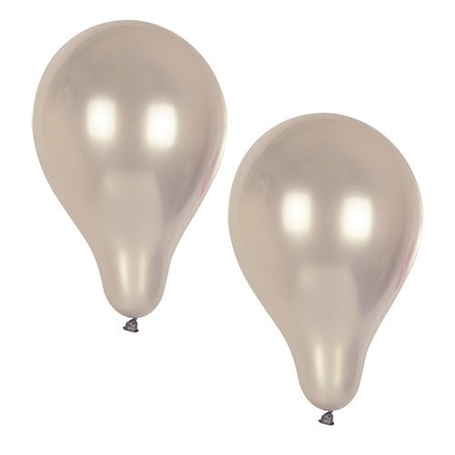 Two inflated, pearl white PAPSTAR 10 balloons (Ø 25 cm) from PAPSTAR GmbH made of latex present themselves on a plain white background with light reflections - ideal for an elegant decoration.