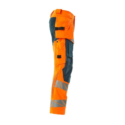 Pants with hanging pockets, ULTIMATE STRETCH pants, hi-vis orange/dark petroleum