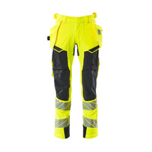 Pants with hanging pockets, ULTIMATE STRETCH pants, hi-vis yellow/black-blue