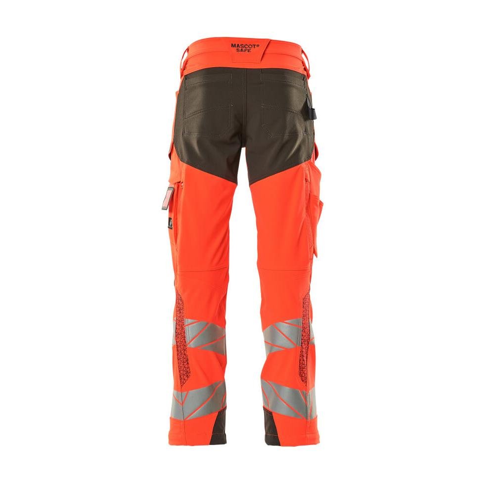 Pants with knee pockets, ULTIMATE STRETCH pants, hi-vis red/dark anthracite