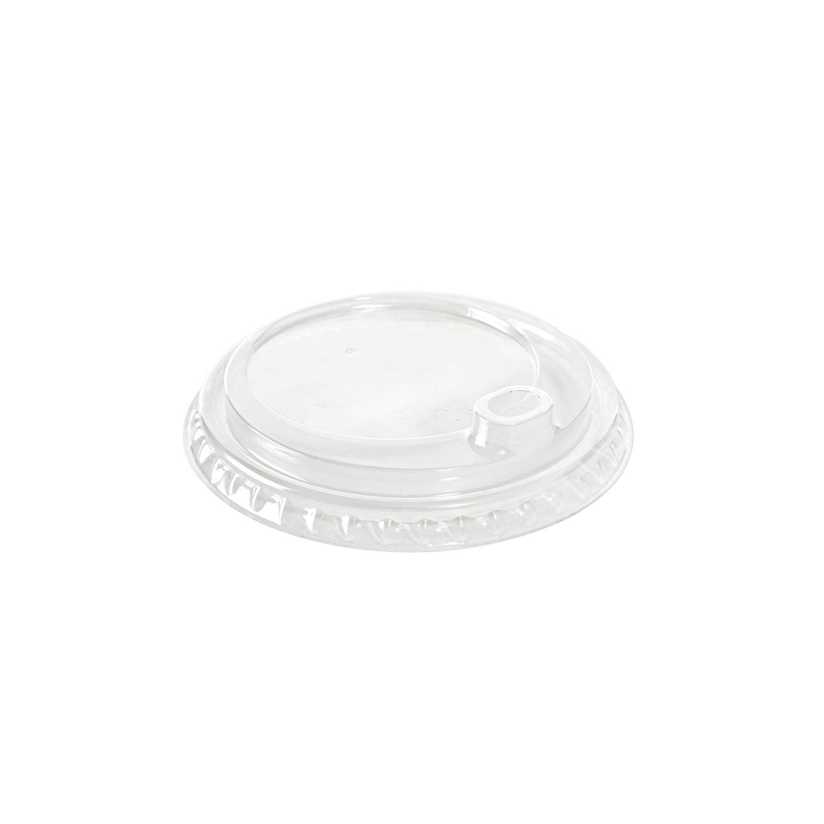 The Duni GmbH rPET lid with sip opening for 182533 / 182534, 192157-159 is a transparent, round lid with a raised center and drinking opening, depicted on a plain white background. Package: 50 pieces.