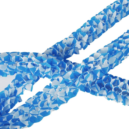 Close-up of PAPSTAR 2 paper garlands by PAPSTAR GmbH, with blue and white, layered paper flowers as festive decoration against a white background.