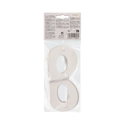 A pack of silver metallic number cutouts is sealed in a clear plastic bag with a cardboard header, similar to PAPSTAR GmbH face masks "Metallic" assorted colors, pouch (6 pieces), and contains product information and a barcode.