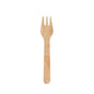 The mini fork Silva 90 mm from Duni GmbH, made of waxed wood as sustainable disposable cutlery (pack of 100 pieces), is depicted with three prongs against a white background.