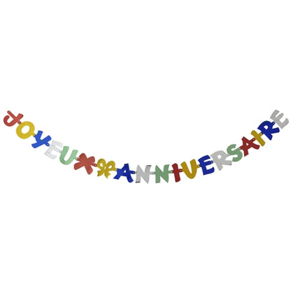 The PAPSTAR greeting chain "Joyeux Anniversaire" (1.9 m) from PAPSTAR GmbH is a festive paper banner in bright colors, perfect for birthday decorations. Each letter is in a different shade and strung together, packaged in a single-piece bag.