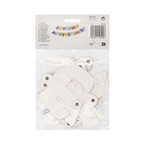A PAPSTAR greeting chain 1.9 m "Joyeux Anniversaire" from PAPSTAR GmbH comes in a plastic packaging with white cardboard parts and metal eyelets - ideal as festive decoration or birthday decor.