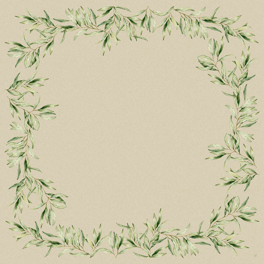 Die Dunicel-Mitteldecken 84 x 84 cm Foliage von Duni GmbH haben ein quadratisches beigefarbenes Design mit grünem Blattrand, das Ihre Tischdekoration schön einrahmt. Geliefert in Packungen zu 100 Stück, ideal für die stilvolle Tischdekoration.