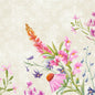 A watercolor illustration of wildflowers in pink, purple, and orange forms the elegant Floret pattern on these Duni GmbH Classic Floret Napkins 40x40 cm (pack of 50 pieces) - ideal for a stylish table decoration.