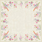 The Dunicel table cover 84x84cm Floret from Duni GmbH is a square beige table cover with a subtle floral pattern and watercolor-like wildflower borders in pink, purple, orange, and green; the center is free for text or images.