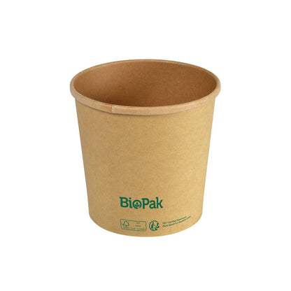 The plain brown Ronda SLIM cardboard/PLA bowl by Duni GmbH with green printed environmental symbols on the front shows its biodegradable design on a white background.
