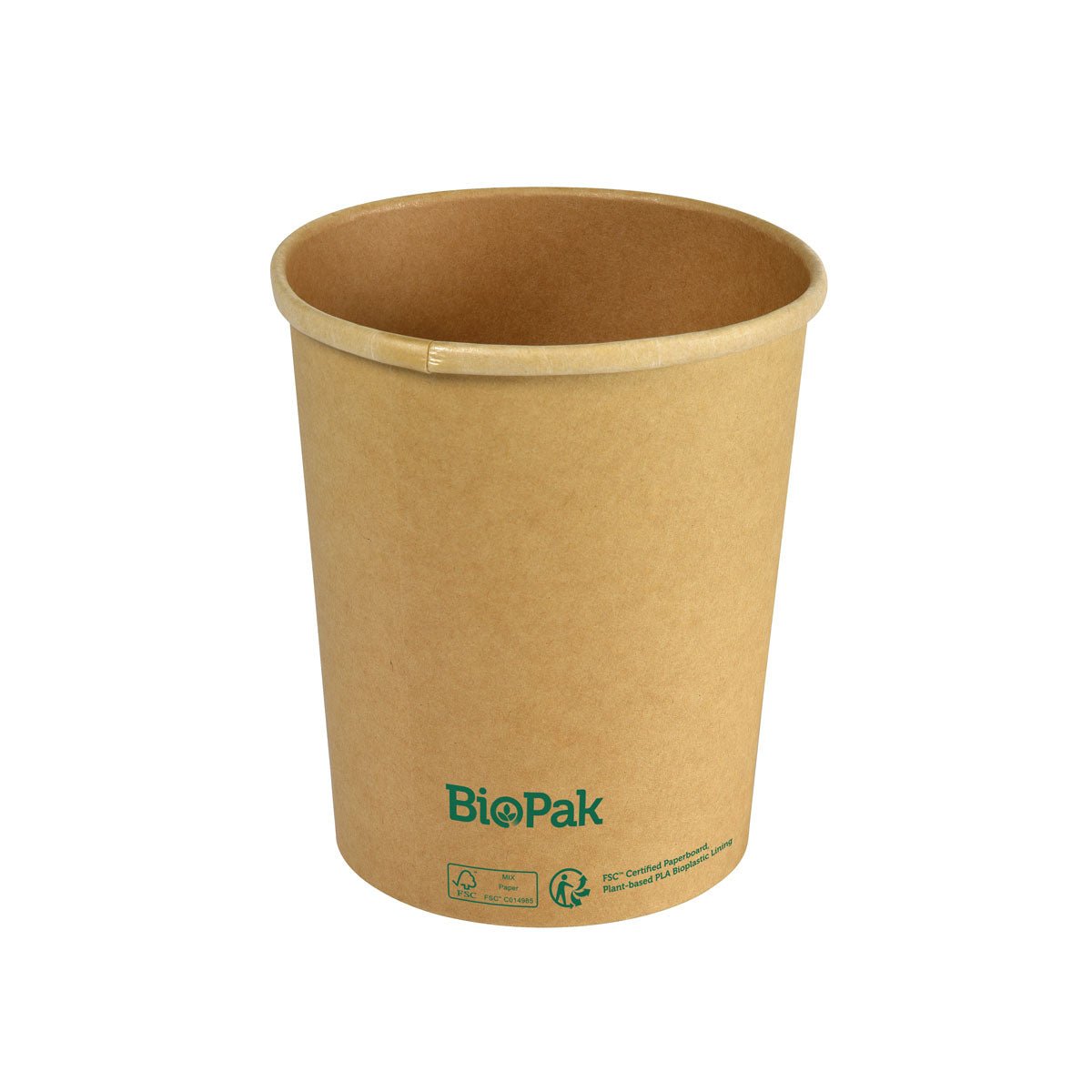 A simple brown, biodegradable Ronda SLIM cardboard/PLA bowl by Duni GmbH with a rolled rim sits upright on a white background. This eco-friendly bowl appears empty.