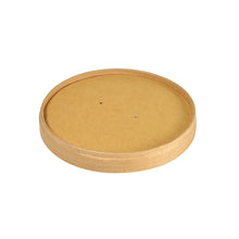 The lid carton SLIM carton/PLA brown (350/550/750/950 ml, 117x117x19 mm) from Duni GmbH is a round, flat, FSC-certified brown cardboard lid with PLA coating and raised edge. Pack of 25 pieces on a white background.