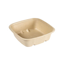 Ein schlichter, unbeschichteter, quadratischer Braun Bagasse Bowl CUBE SQUARE der Duni GmbH mit abgerundeten Ecken, biologisch abbaubar und umweltfreundlich, fotografiert auf weißem Hintergrund.