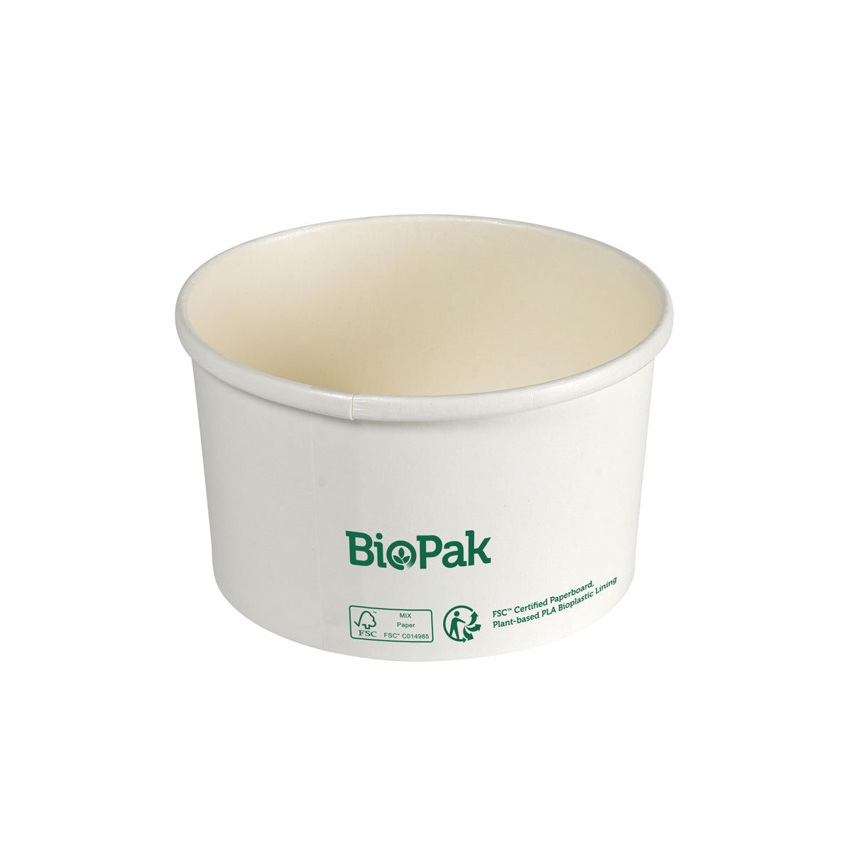 A Ronda SLIM cardboard/PLA bowl by Duni GmbH with green certification symbols and branding highlights its biodegradable, eco-friendly design against a plain white background.