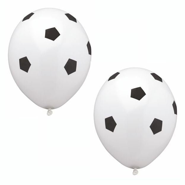 Two PAPSTAR balloons "Soccer" (Ø 29 cm) from PAPSTAR GmbH with black soccer ball pattern are perfect as party decorations for children's birthdays; available in a bag of 8 pieces - ideal for soccer parties.